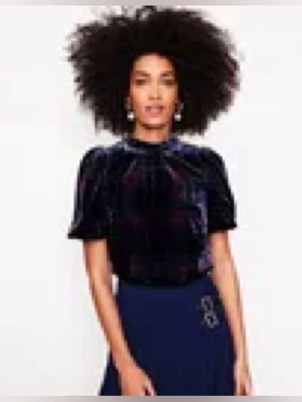 Puff Sleeve Velvet Top - Navy and Red Check, 6